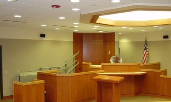 Inclined wheelchair lift inside courtroom